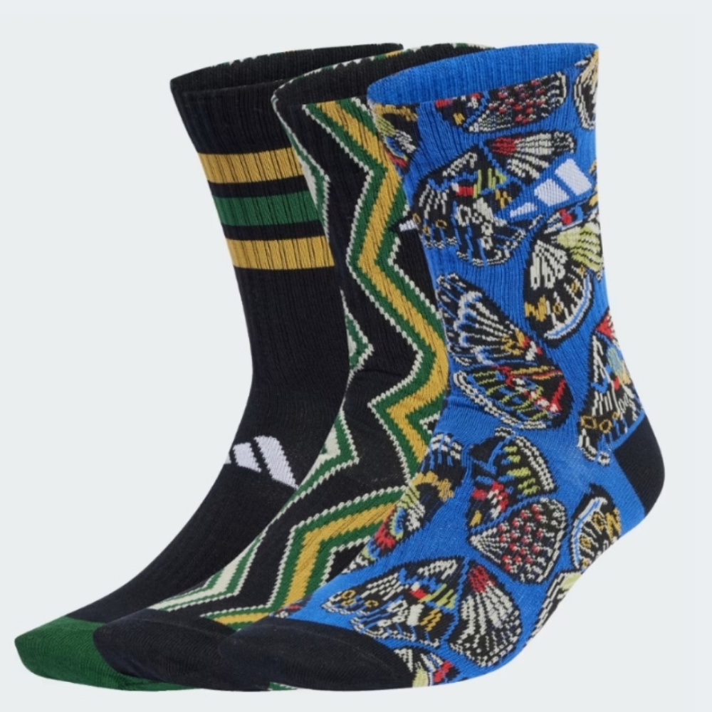 NWT FARM Rio Adidas Collab 3 Pack Multicolor Butterfly Print Crew Socks Size XS